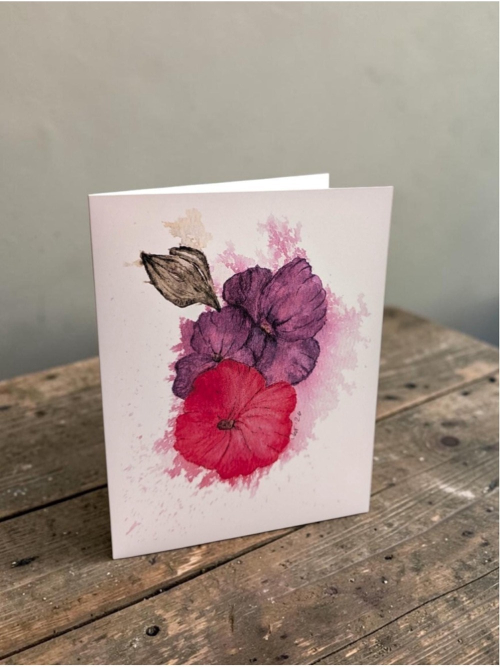 12 Watercolor Notecards: Abstract Hibiscus (4.25" x 5.5") Set of 12 - Picture 3 of 8